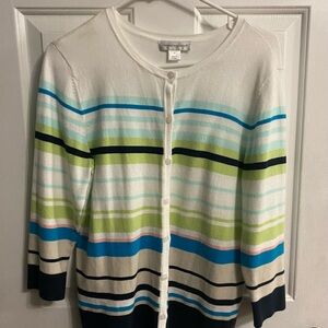 Christopher & Banks Striped Cardigan in Blue, Green, and White